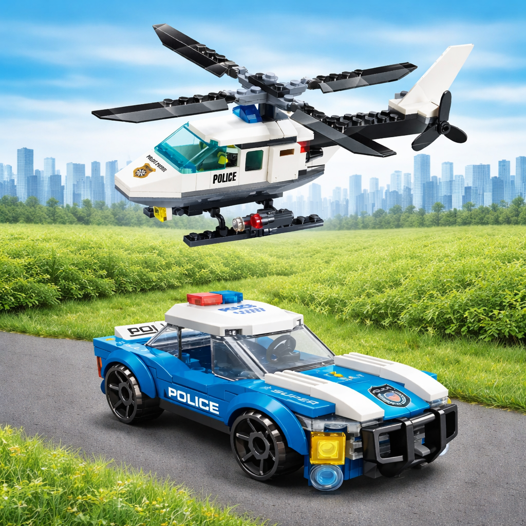 Mego BAUSTEINE – Polizei Helikopter & Fahrzeug 🚁