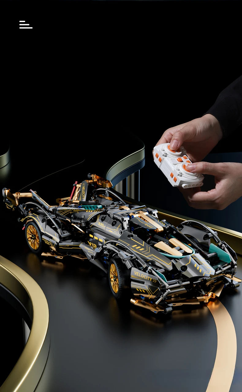 Mego TECH – Schwarzer V12 Roadster (1440 Teile 🔩)