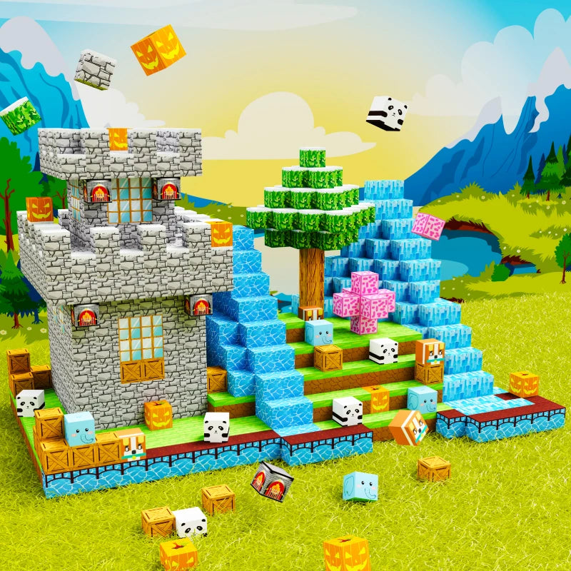 Mego MAGNETSTEINE – Abenteuer Dorf & Wasserfall Set (100 Teile 🔩)