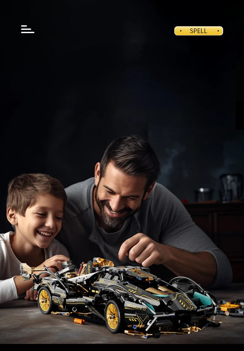 Mego TECH – Schwarzer V12 Roadster (1440 Teile 🔩)