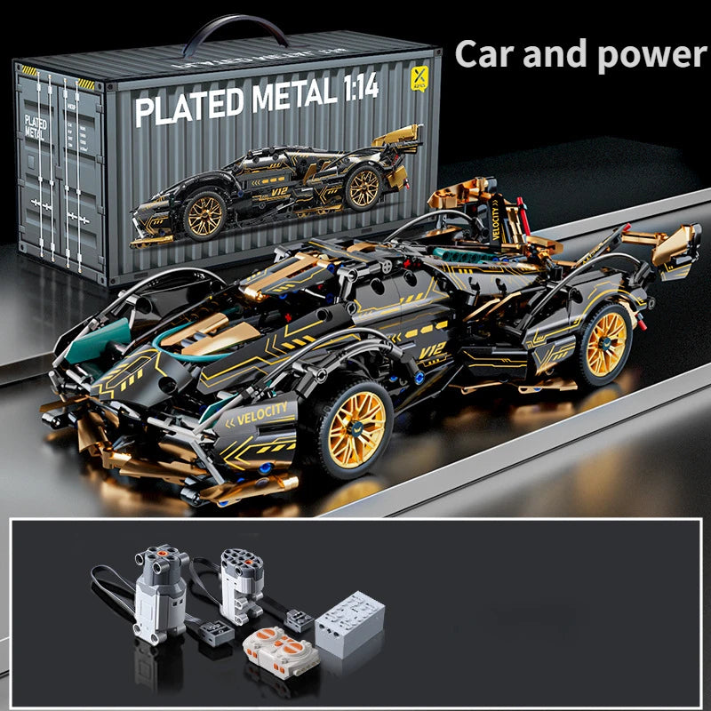 Mego TECH – Schwarzer V12 Roadster (1440 Teile 🔩)