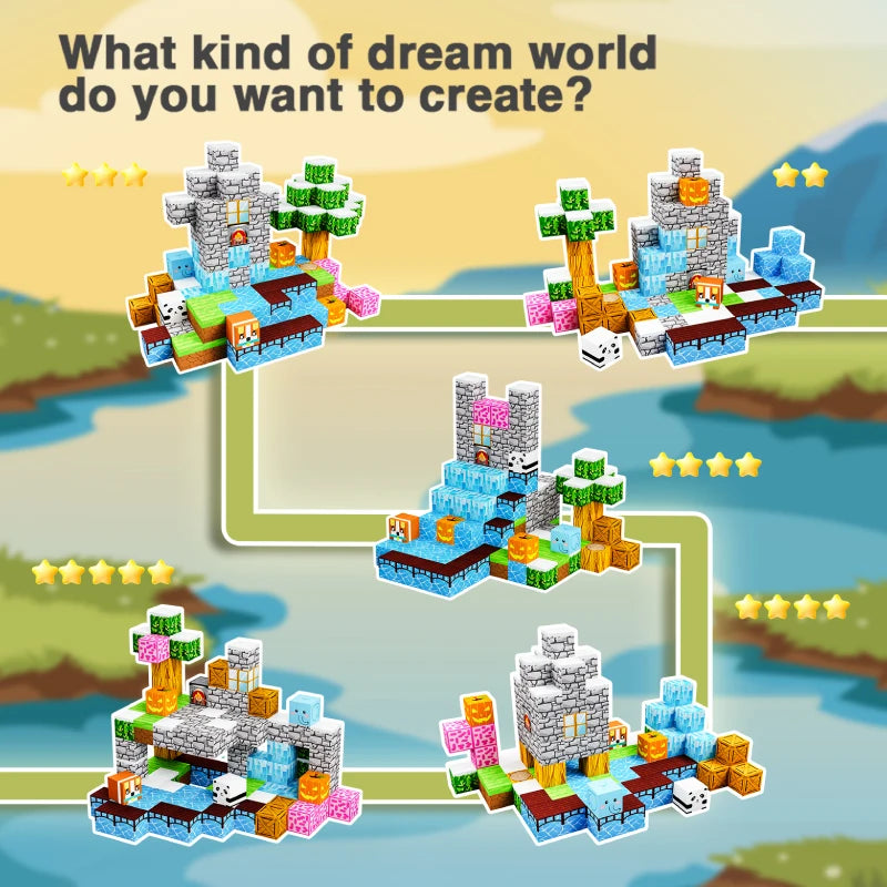 Mego MAGNETSTEINE – Abenteuer Dorf & Wasserfall Set (100 Teile 🔩)