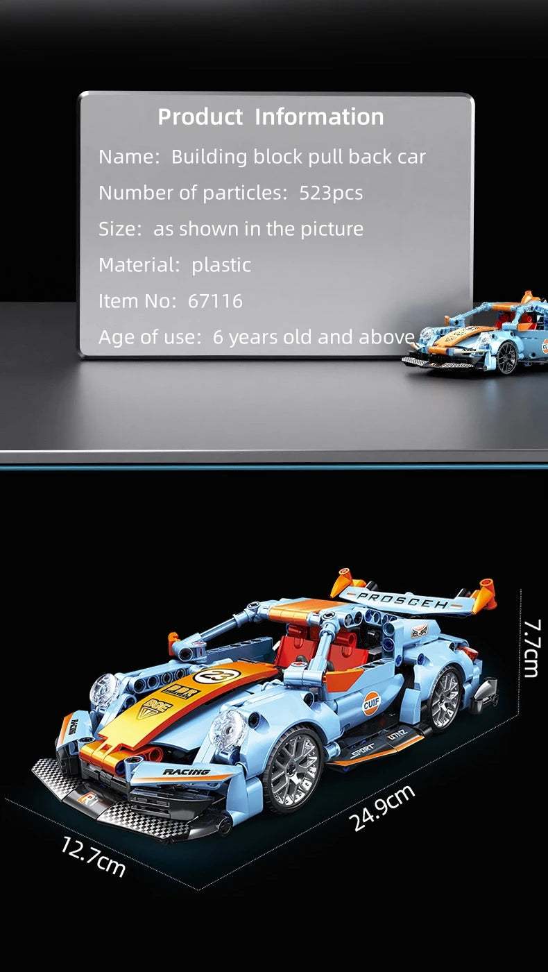 🔩 Mego TECH Pull-Back Rennwagen – 523 Teile