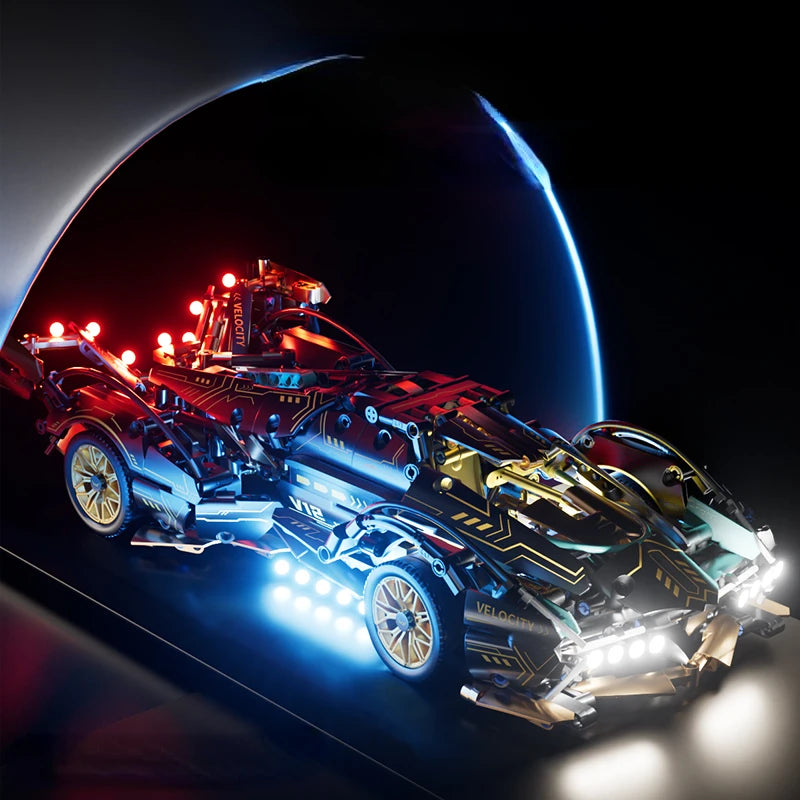 Mego TECH – Schwarzer V12 Roadster (1440 Teile 🔩)