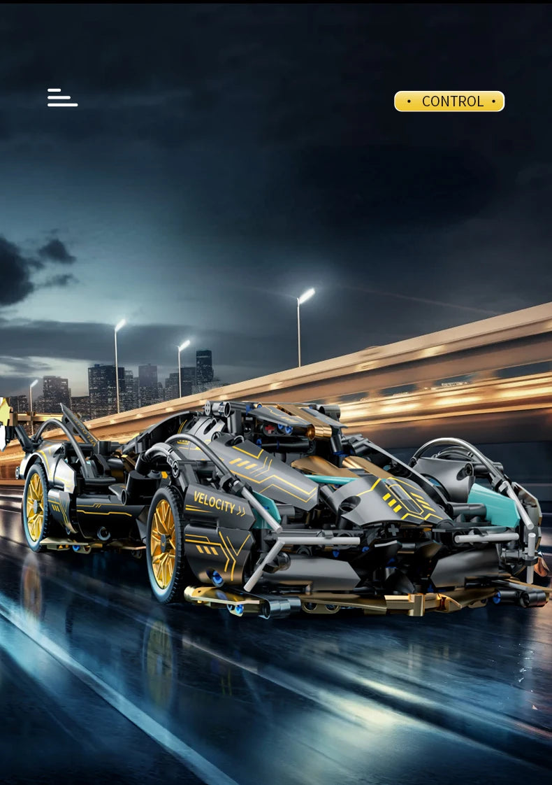 Mego TECH – Schwarzer V12 Roadster (1440 Teile 🔩)