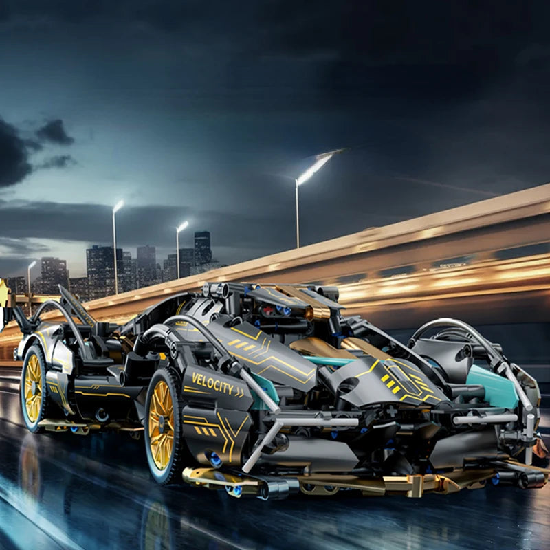 Mego TECH – Schwarzer V12 Roadster (1440 Teile 🔩)