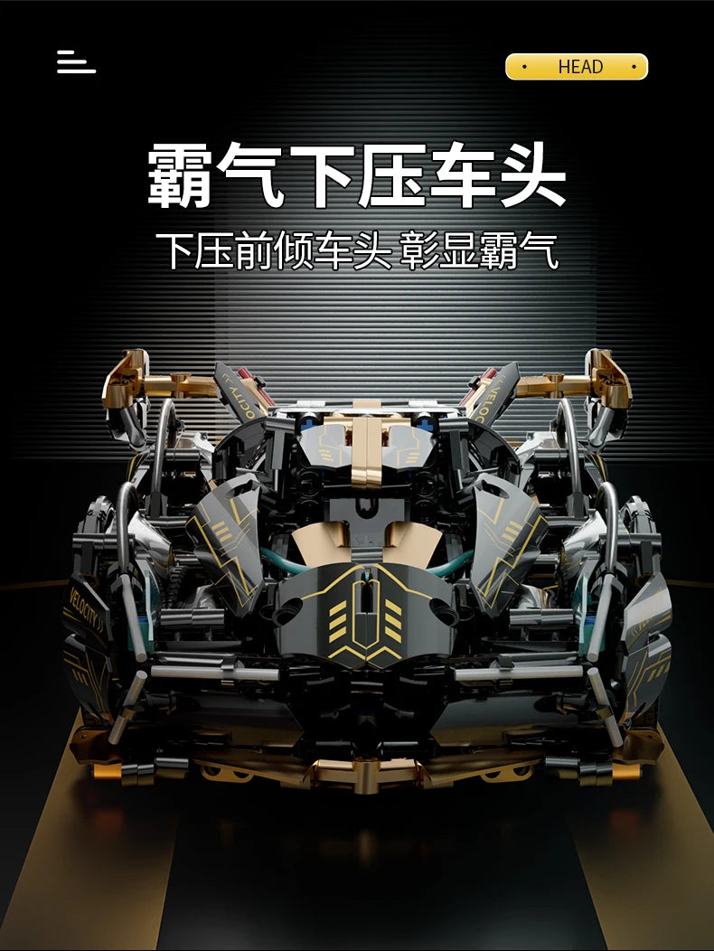 Mego TECH – Schwarzer V12 Roadster (1440 Teile 🔩)