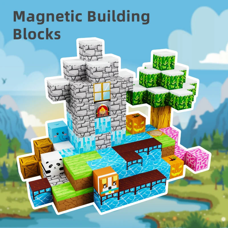 Mego MAGNETSTEINE – Abenteuer Dorf & Wasserfall Set (100 Teile 🔩)