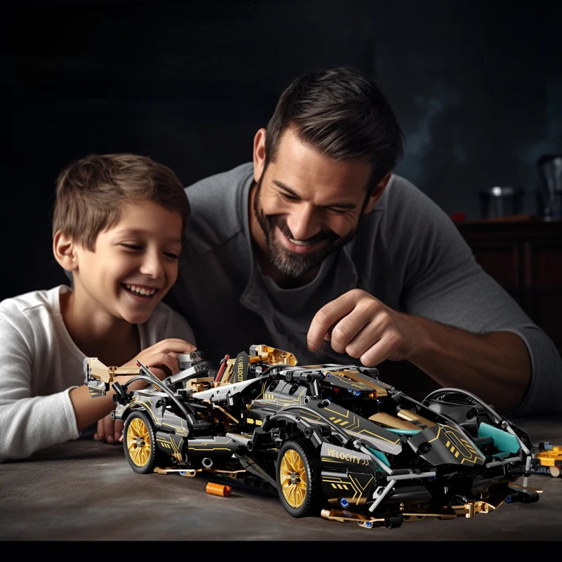 Mego TECH – Schwarzer V12 Roadster (1440 Teile 🔩)