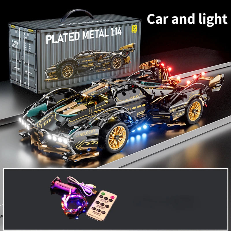 Mego TECH – Schwarzer V12 Roadster (1440 Teile 🔩)